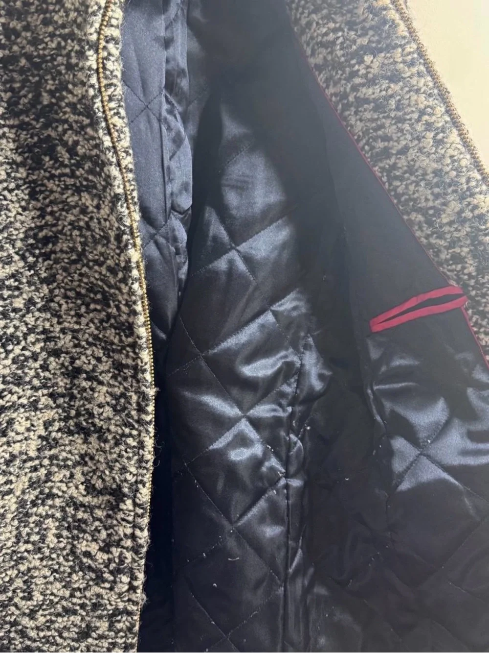 J. Crew Black and White Bouclé Zip-Front Pea Coat